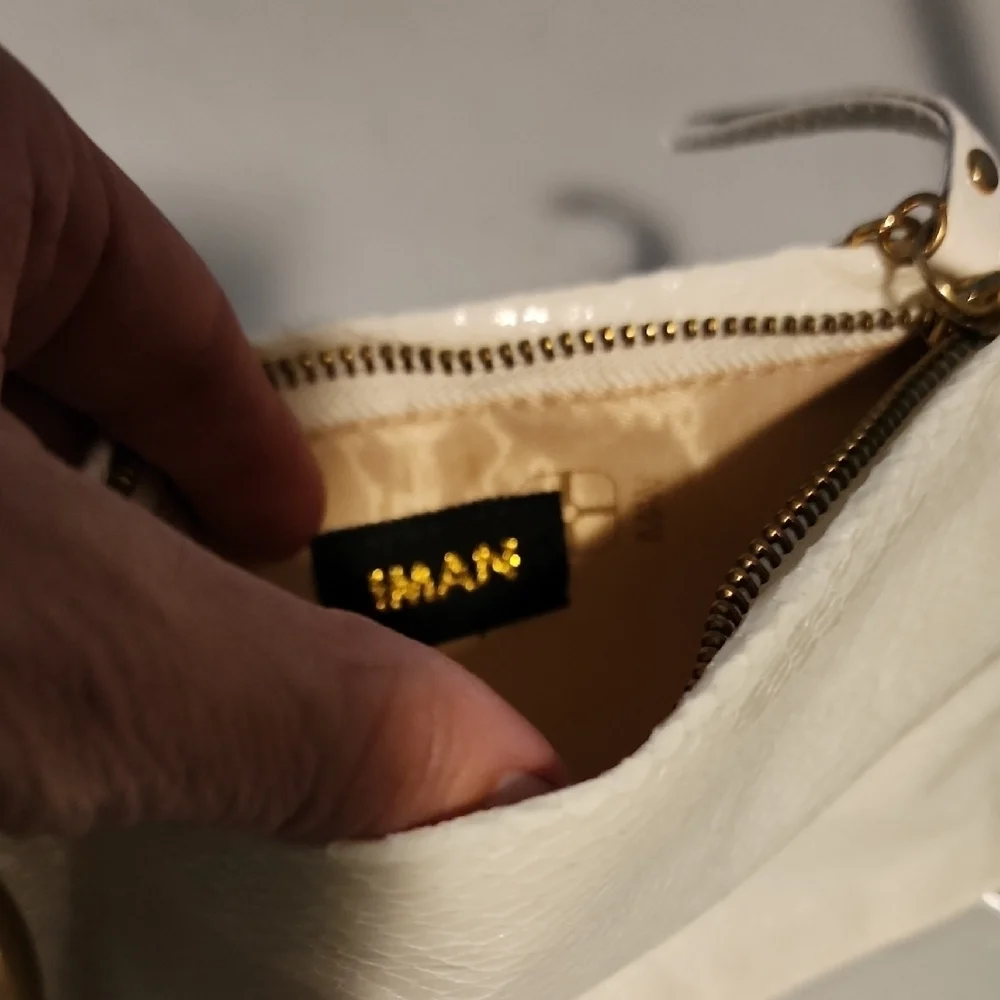 IMAN Vintahe White Clutch with Gold Accents